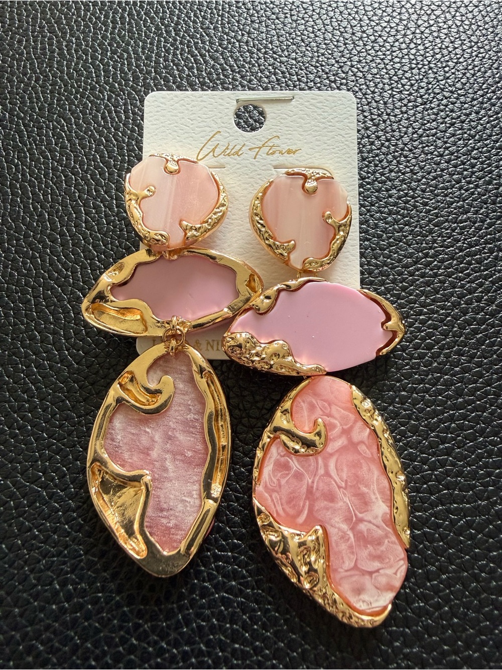 Wildflowers Pink Gold Accent Statement Drop Earrings